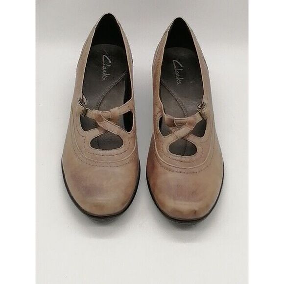 Clarks Pumps Womens Brown 10 Slip On Mary Jane Leather Buckle Strap Low Heel - Picture 3 of 12